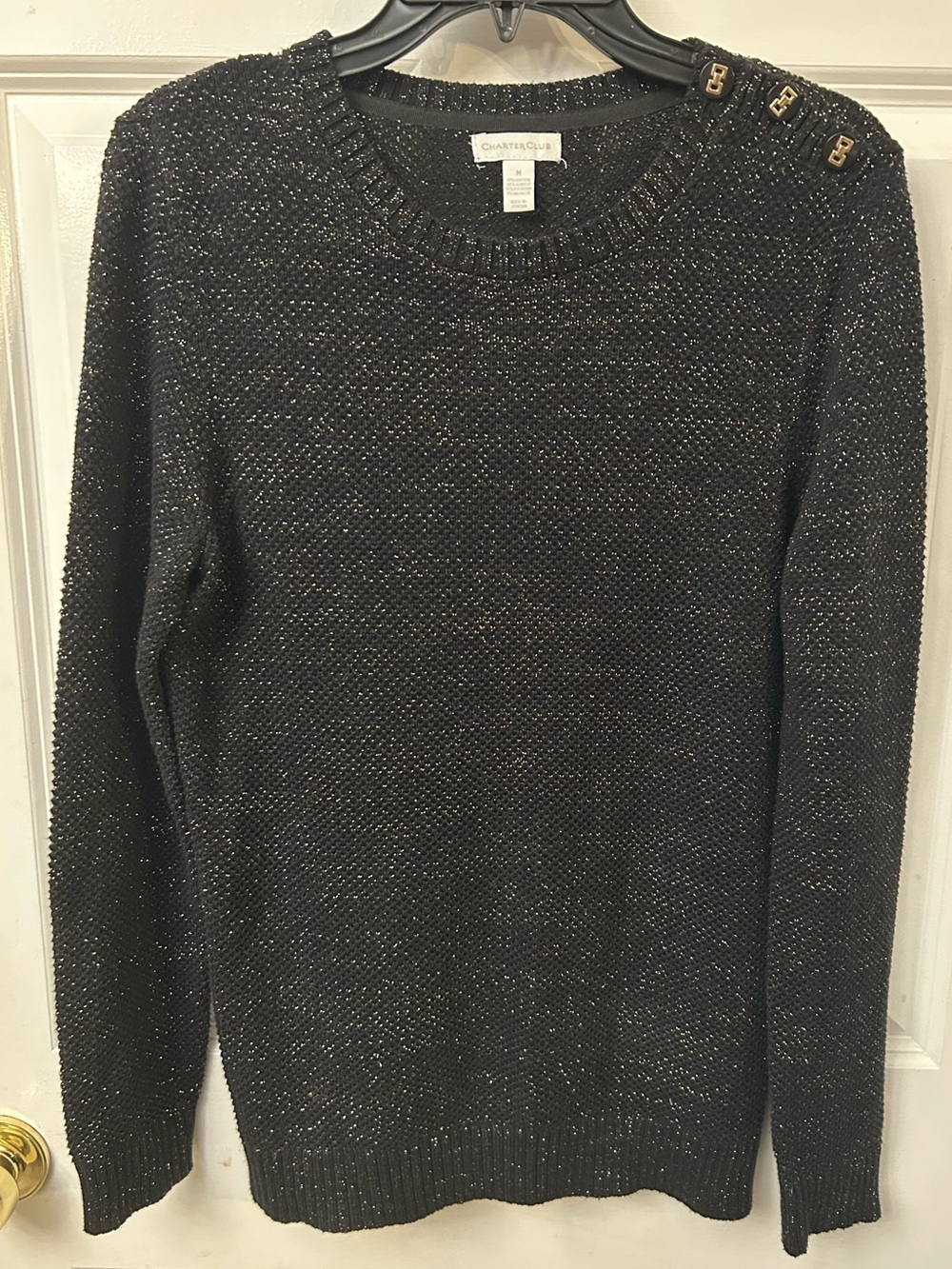 Charter Club - Black Metallic Shimmer Pullover Sweater - M